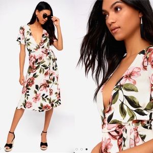 NWOT Marietta cream floral print midi wrap dress